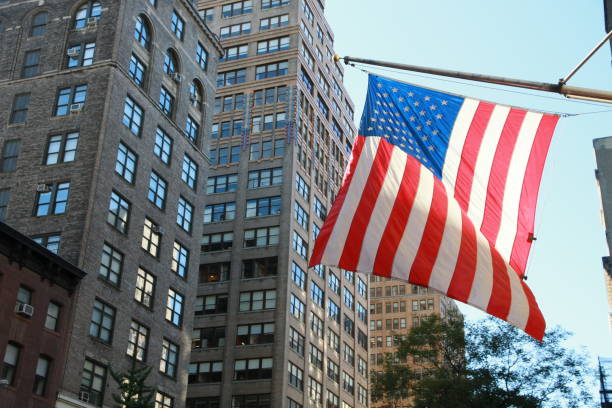 istock USA New York buiding flag 648525440