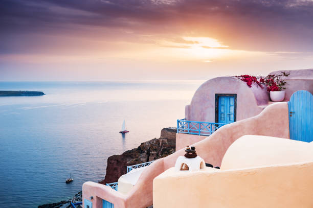 Famous sunset on Santorini island, Greece