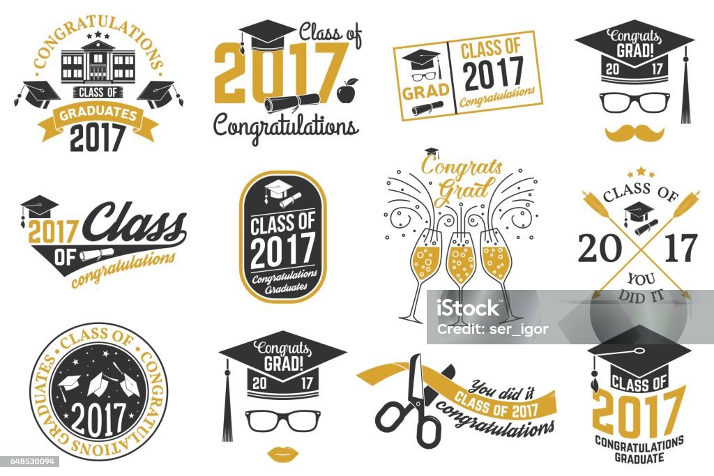 Classe vector de distintivo de 2017 - Vetor de Formatura royalty-free