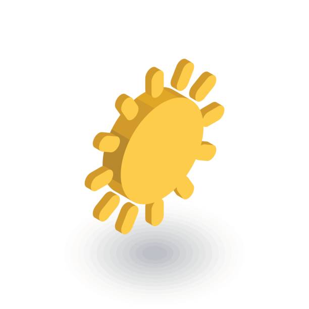 illustrazioni stock, clip art, cartoni animati e icone di tendenza di icona piatta isometrica gialla sole. vettore 3d - sun weather symbol computer icon