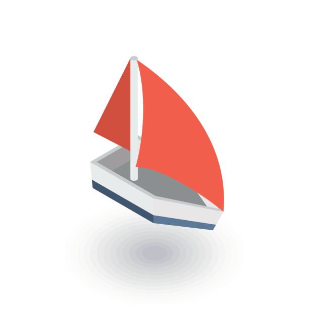 illustrations, cliparts, dessins animés et icônes de voile bateau isométrique icône plate. vecteur 3d - isometric nautical vessel yacht sailboat