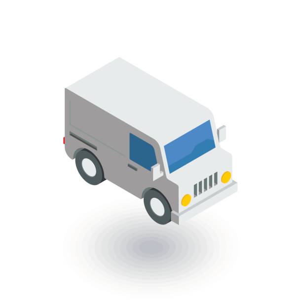 ilustrações de stock, clip art, desenhos animados e ícones de minivan, transportation, car isometric flat icon. 3d vector - delivery van truck freight transportation cargo container