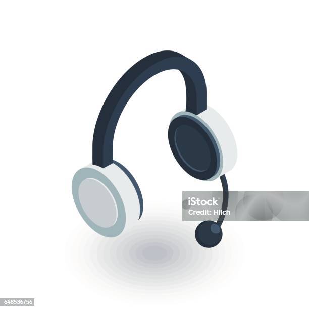 Technical Support Headphones Microphone Operator Isometric Flat Icon 3d Vector Stock Illustration - Download Image Now