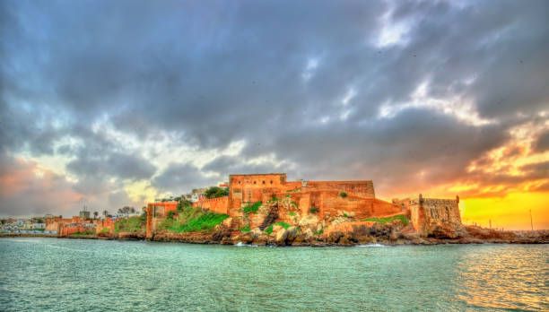 sunset above kasbah of the udayas in rabat, morocco - salé city imagens e fotografias de stock