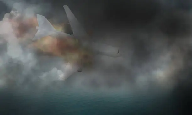 fire and plane crash 3d render