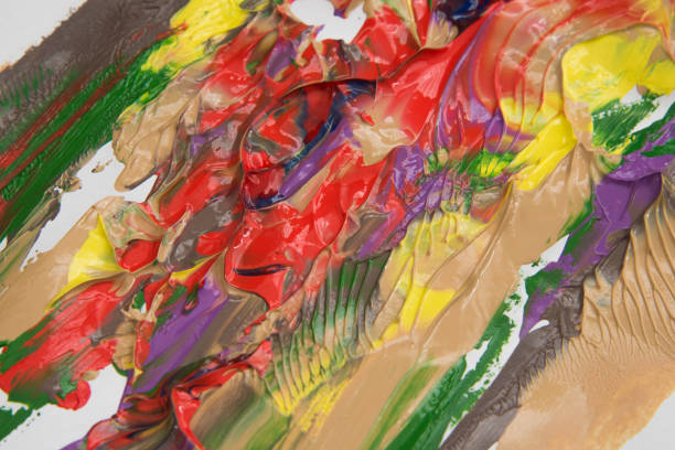 istock Background image of bright oil-paint palette closeup. 648568070