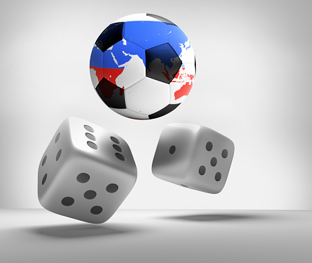 dices and soccer balls 3d render. Elements of this image furnished by NASA.