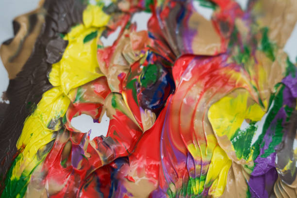 istock Background image of bright oil-paint palette closeup. 648568528