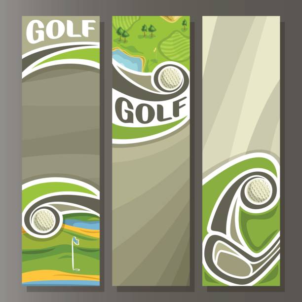 вектор установил вертикальные баннеры для поля для гольфа - golf ball golf curve banner stock illustrations