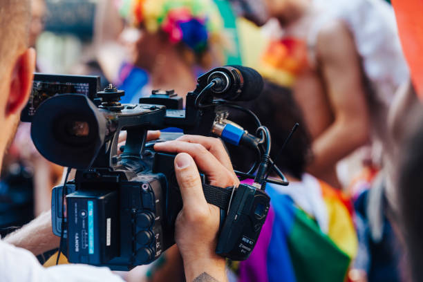 Istanbul, Turkey - June 28, 2015: Detail view a young cameraman filming LGBT gay pride event in Istanbul.