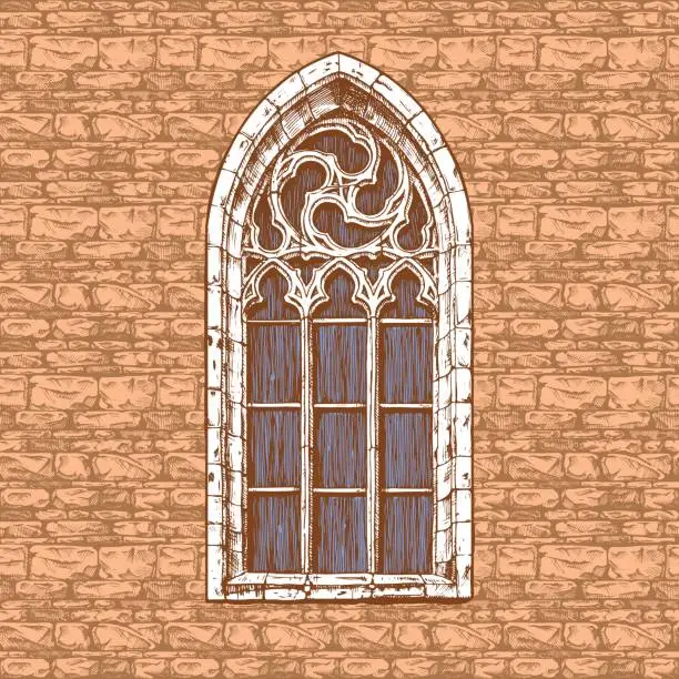 Vector illustration of Gothic window at the wall