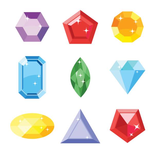 ilustrações de stock, clip art, desenhos animados e ícones de gem set. icon gem. ruby, emerald, sapphire, diamond, brilliant, aquamarine different shapes, isolated on the white background. vector jewels. - grape green red purple