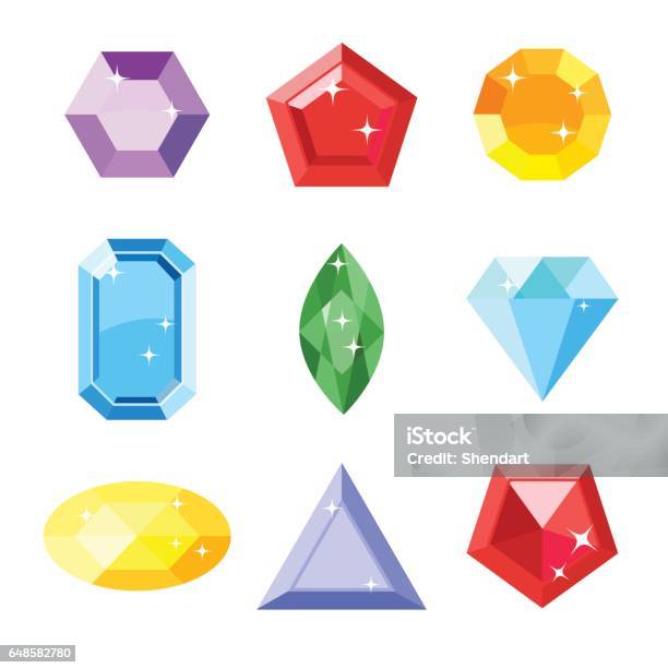Gem Set Icon Gem Ruby Emerald Sapphire Diamond Brilliant Aquamarine Different Shapes Isolated On The White Background Vector Jewels Stock Illustration - Download Image Now