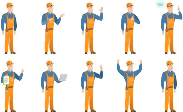 Vector illustration of Vector set of builder characters