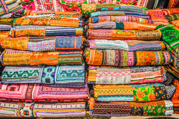 istock Silk scarves and textiles from Thailand 648586122