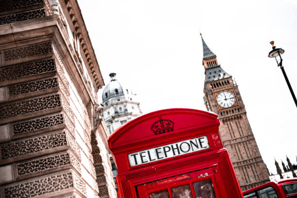 istock Red london telephone booth with the big ben 648588494
