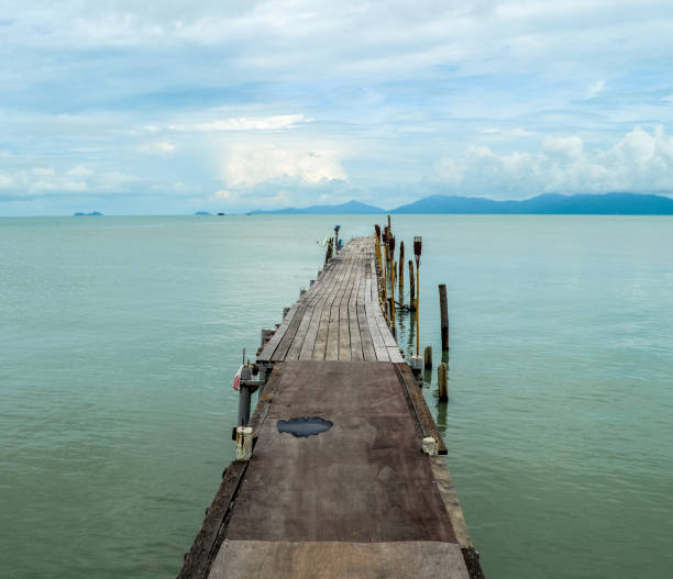 istock Tropical sea and wooden pier 648618100