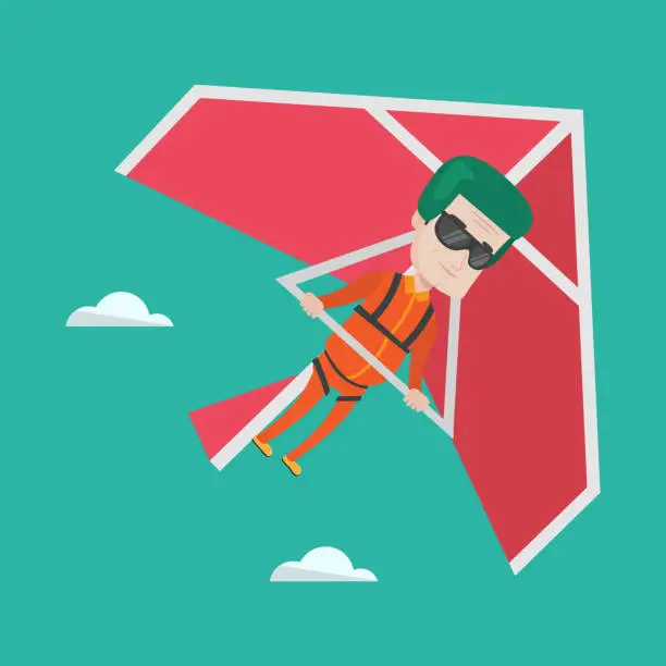 Vector illustration of Man flying on hang-glider vector illustration