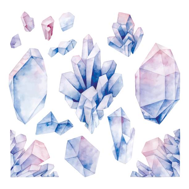 수채화 파스텔 컬러 결정 - rock amethyst isolated quartz stock illustrations