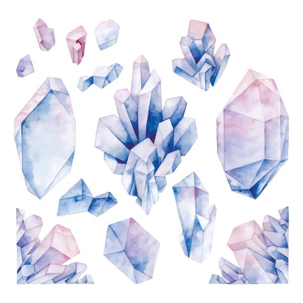 Watercolor pastel colored crystals Hand drawn watercolor crystals in pastel colors isolated on white background crystal stock illustrations