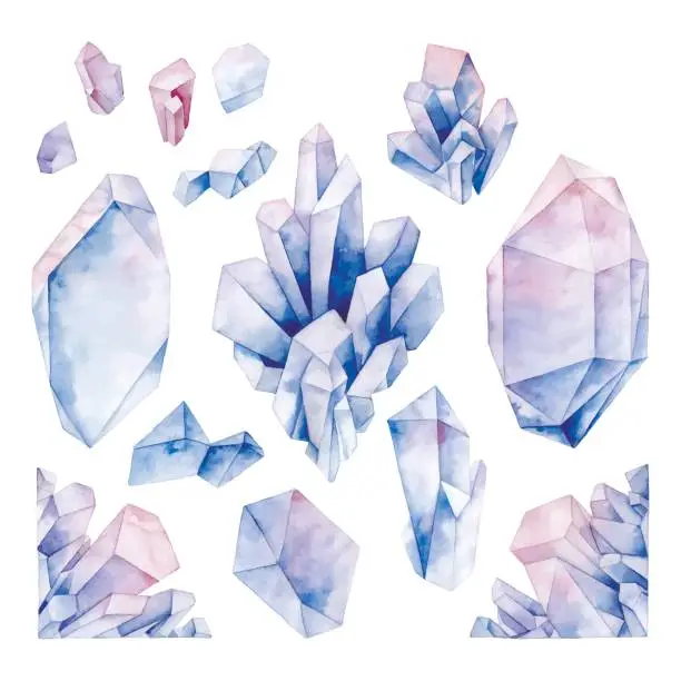 Vector illustration of Watercolor pastel colored crystals