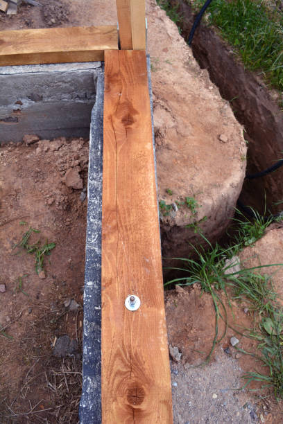 istock foundation construction with wooden plank, anchor and trench 648668844