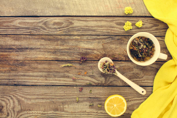 istock Tea with herbs, lemon, medicine. 648672398