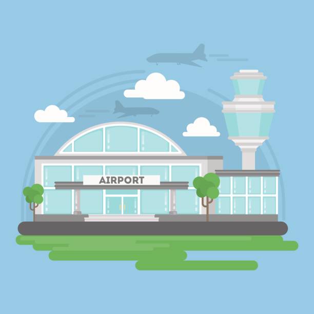 illustrations, cliparts, dessins animés et icônes de bâtiment isolé de l’aéroport. - airport window outdoors airfield