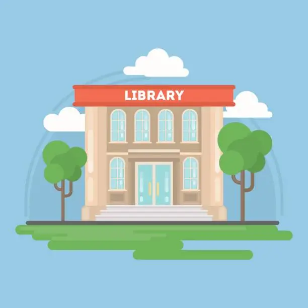 Vector illustration of Isolated library building with landscape.