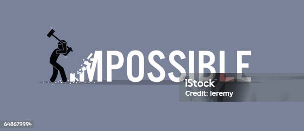 Man Destroying The Word Impossible To Possible Stock Illustration - Download Image Now - Attitude, Change, Possible