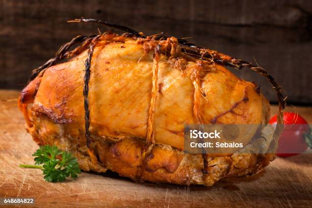 Homemade Chicken Pastrami On Wood Stock Photo - Download Image Now - Baked, Breakfast, Brown