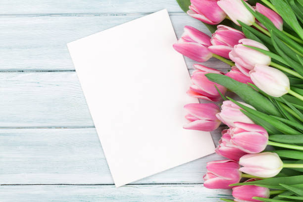istock Easter greeting card with pink tulips 648688408