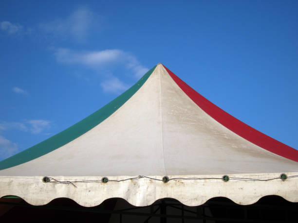 istock Striped red, green and white events tent tops 648691368