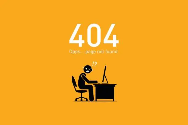 Vector illustration of Website Error 404. Page Not Found.