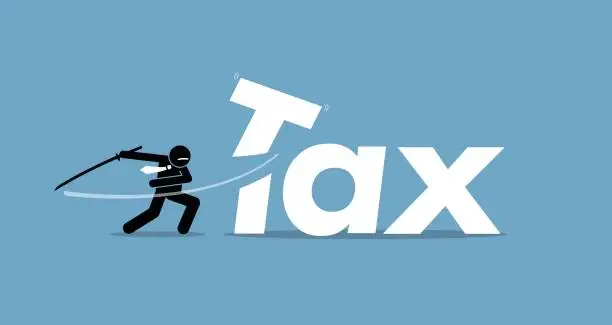 Vector illustration of Tax cut by businessman.