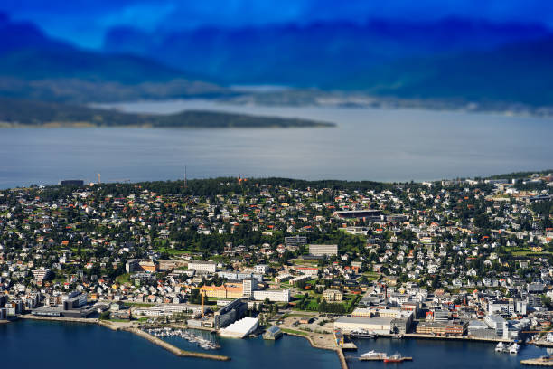 istock Tilt-shifted micro toy Tromso city background 648696772