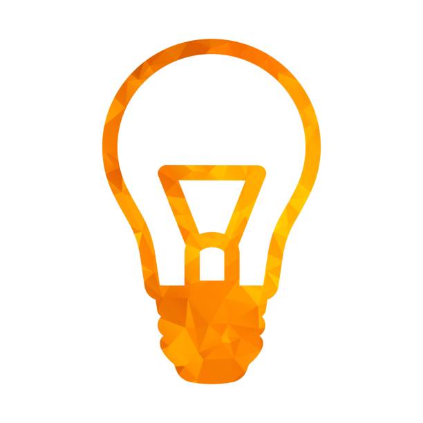 polygon golden icon lamp Gold modern polygonal icon for business. Triangle lamp. Idea concept. Flat vector cartoon illustration. Objects isolated on a white background. gold desk lamp stock pictures, royalty-free photos & images