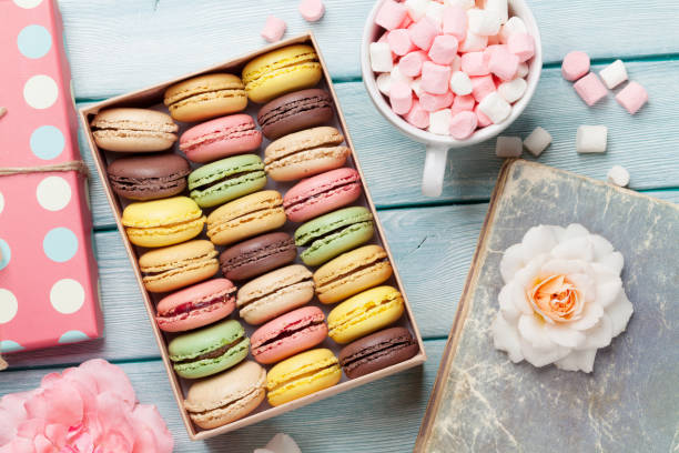 istock Colorful macaroons in a box and marshmallow 648700794