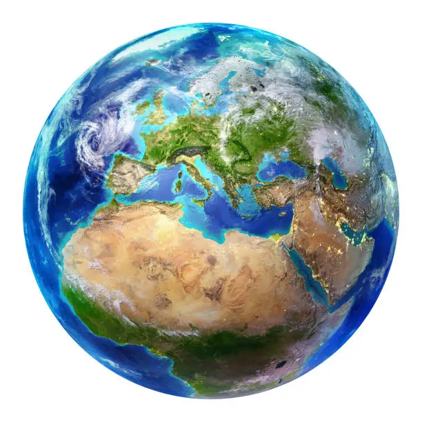 3d rendering, Europe - Africa. Photorealistic globe with lots of details. 