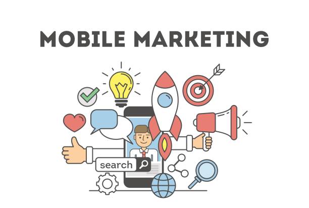 illustrazioni stock, clip art, cartoni animati e icone di tendenza di concetto di marketing mobile. - credit card analyzing internet mobility