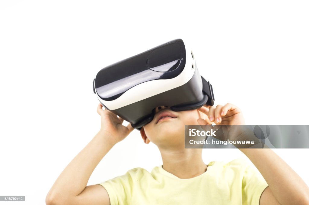 Fri A boy wearing a virtual device 4-5 Years Stock Photo