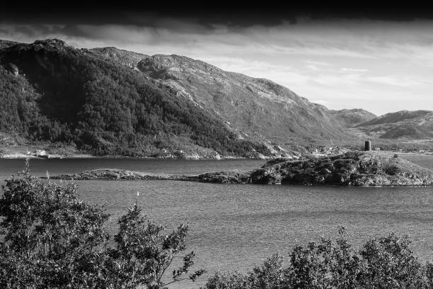 istock Black and white mountain landscape background 648710736