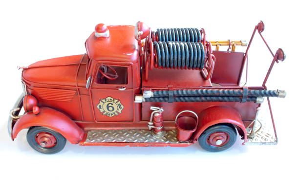 istock Toy fire truck vintage isolated on white background 648717736