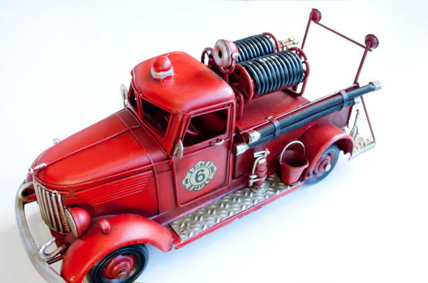 istock Toy fire truck vintage isolated on white background 648717738