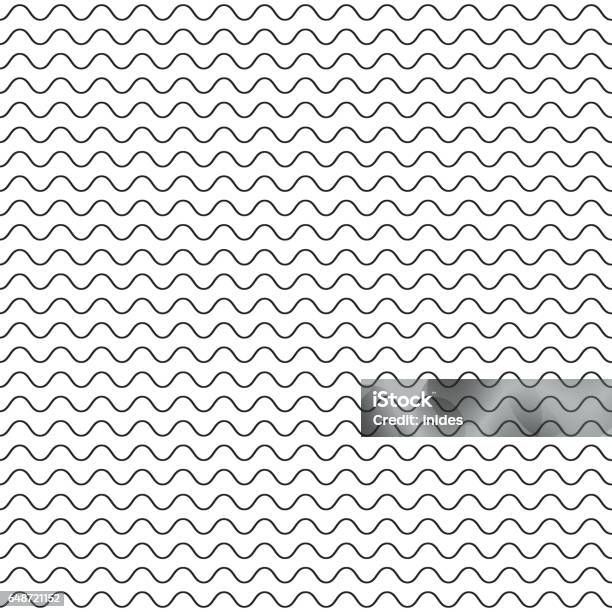 Black Fine Wavy Line Pattern Black And White Stock Illustration - Download Image Now - Wave Pattern, Single Line, In A Row