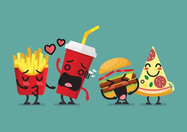 фаст-фуд символов дружбы - fast food ingredient humor shock stock illustrations