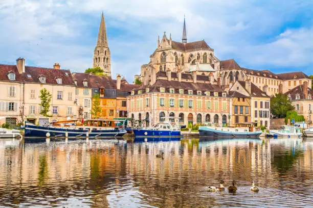 Beautiful view of the historic town of Auxerre with Yonne river, Burgundy, France