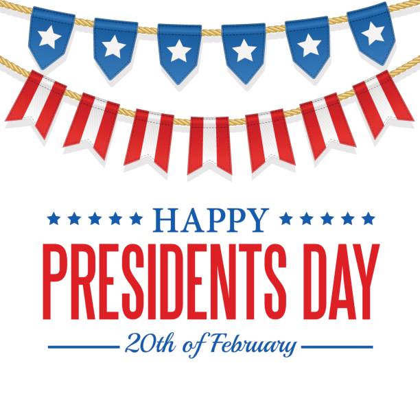 Presidents Day background. USA patriotic template. Vector colorful bunting decoration. Presidents Day background. USA patriotic template with text, stripes and stars. Vector colorful bunting decoration. Garland, pennants on a rope for american party, festival, celebration, special event american flag bunting stock illustrations