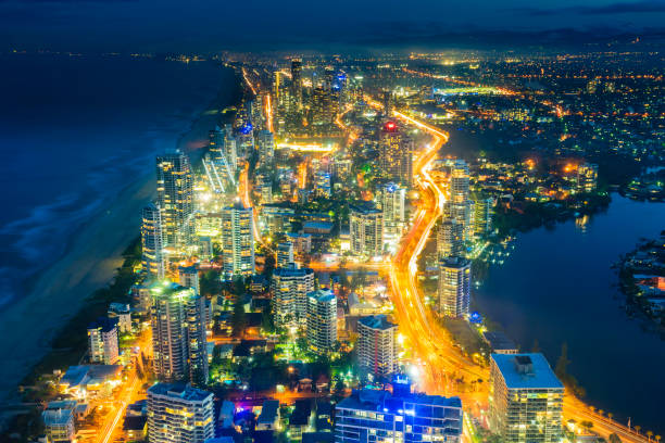 istock Modern buildings in Gold Coast during sunset 648751790