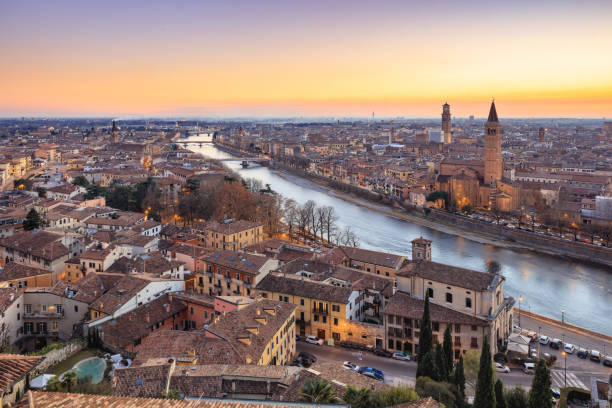 istock Old Verona town, view on river 648767082